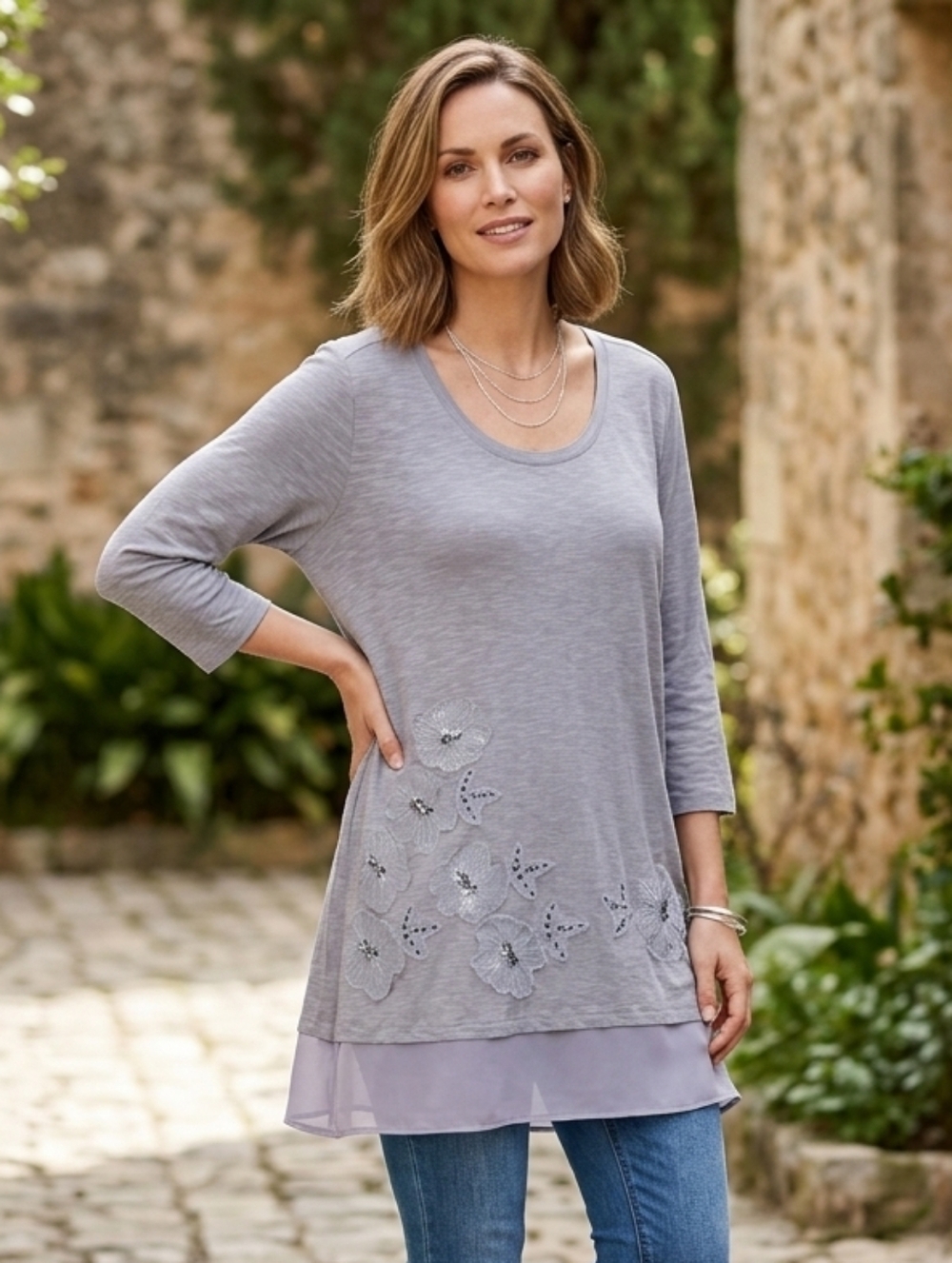 LOGO | 1X Embroidered Beaded Tunic Top Coastal Grandma Lagenlook Beach Vacation